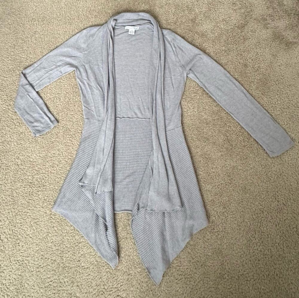 RXB Gray Open Front Cardigan Womens Small Waterfall Draped Lightweight Knit